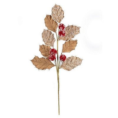 HASTE FOLHAGEM MARROM C/GLITTER ACUCARADO X8 A70CM