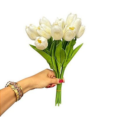 BUQUE DE TULIPA BRANCA C/10 38CM