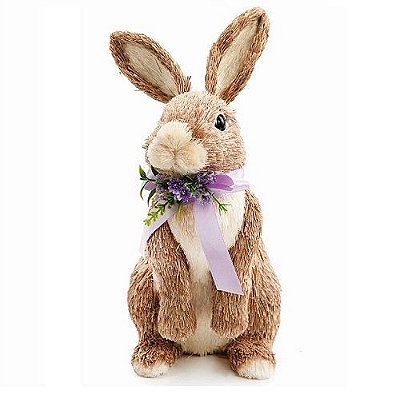 COELHO PALHA CANELINHA SENTADO C/LACO LILAS 25CM