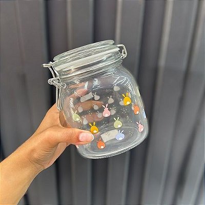 POTE DE VIDRO 950ML COELHO C/ TAMPA COLORIDO
