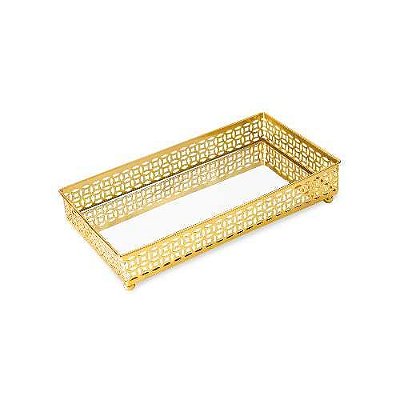 BANDEJA DOURADA METAL ESPELHO 4.5X24X13CM