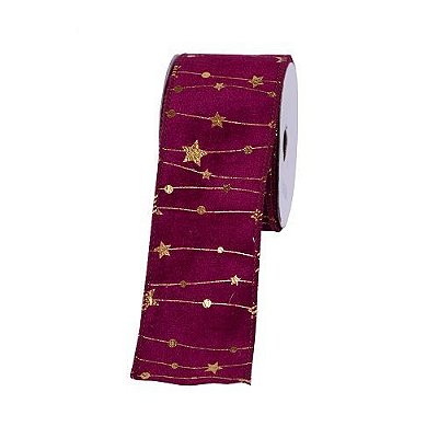 FITA NATALINA VERMELHA COM ESTRELA 9.14M X 6.3CM