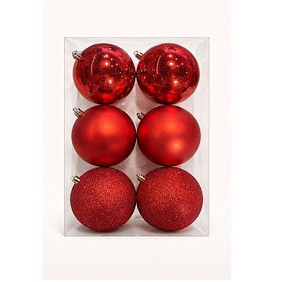 BOLA DE NATAL MISTA VERMELHA 10CM X6