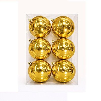 BOLA DE NATAL DOURADA BRILHANTE 10CM X6