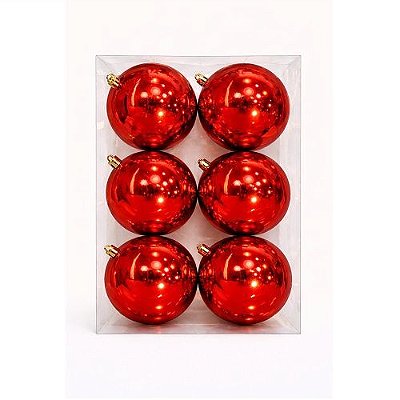 BOLA DE NATAL VERMELHO BRILHANTE 10CM X6