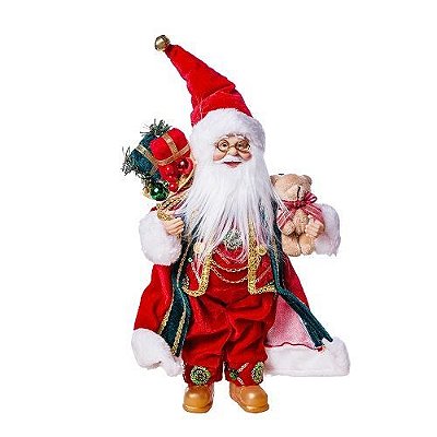 PAPAI NOEL C/PRESENTES E URSO DE PELUCIA 30CM VERM