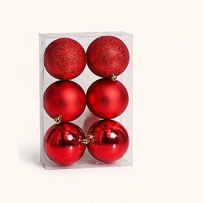 BOLA DE NATAL VERMELHA MISTA 8CM X6
