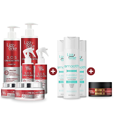 Combo Alinhamento Capilar: 3 Smooth + 2 Kit SOS + Máscara Grátis