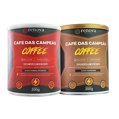 Coffee - Café das Campeãs | Kit com 2 Potes: Capuccino + Chocolate Belga | Energia e Sabor