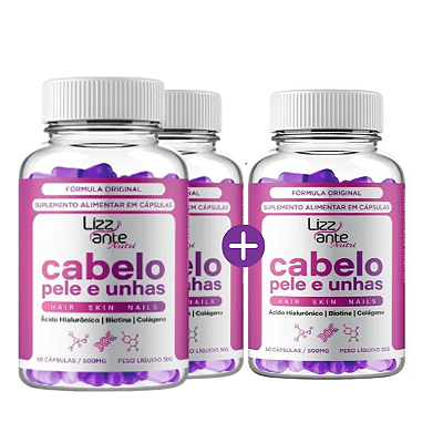 Cabelo, Pele & Unhas – Lizzante Nutri | Kit 2 Frascos + 1 Grátis