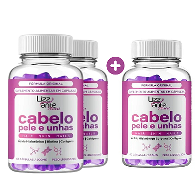 Cabelo, Pele & Unhas – Lizzante Nutri | Kit 2 Frascos + 1 Grátis