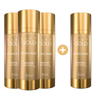 Lift Gold – Rejuvenescimento e Hidratação da Pele | Kit 3 Frascos + 1 Grátis