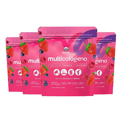 Multicolágeno Dreams Nutrition Tipo I, II e III + Ácido Hialurônico | Kit 4 Sachês