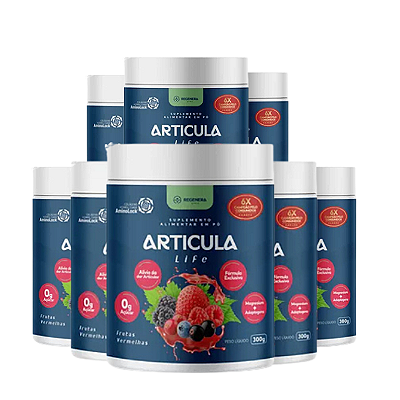 Articula Life - Colágeno Aminolock + 8 Ativos | Kit com 6 Potes Frutas Vermelhas