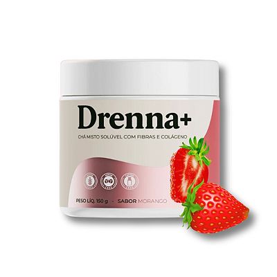 Drenna+ Chá Misto Solúvel com Fibras e Colágeno 150g Sabor Morango