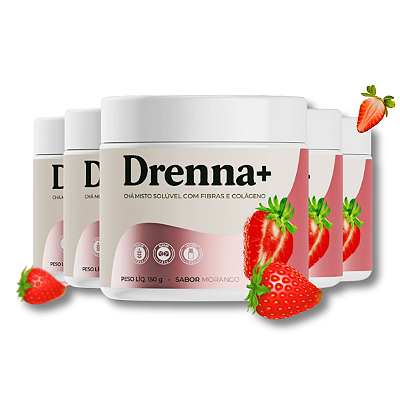 Drenna+ Chá Misto Solúvel com Fibras e Colágeno | Compre 3 e Leve 5 Sabor Morango