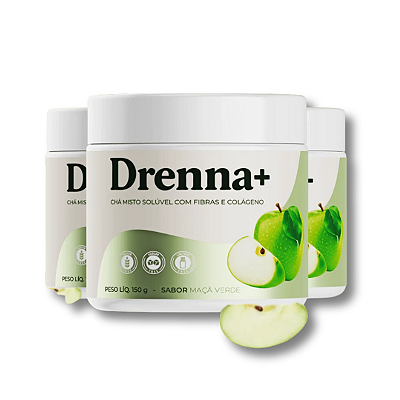 Drenna+ Chá Solúvel com Fibras e Colágeno | Kit 3 Potes Maçã Verde