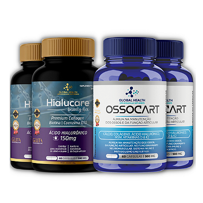 Combo 2 Ossocart + 2 Hialucare – Suplementos para Ossos e Articulações