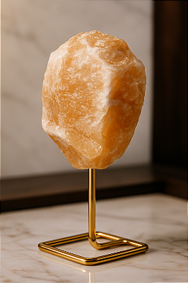 Calcita Mel - Pedra Natural de Propriedades Energéticas na Base aberta Dourada