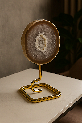 Luminária de Ágata Natural com Base Dourada