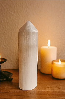 Ponta Polida de Selenita - Cristal Natural para Harmonização Energética