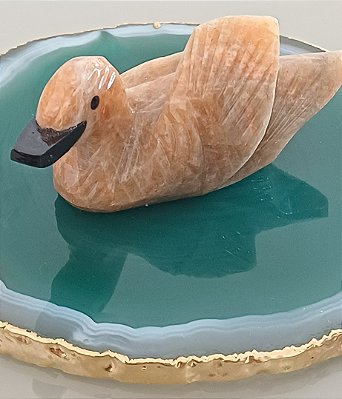 Escultura Decorativa Pato em Pedra Natural-Pedra do sol