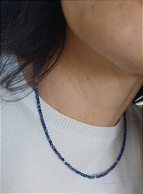 Colar Choker de Lápis Lazuli Facetado 2 mm