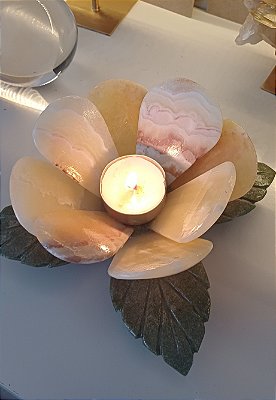 Porta Velas de Calcita Laranja Decorativo