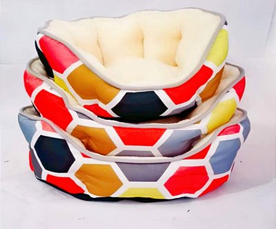 Cama para Pet Cão ou Gato 55x46x24cm - Estampa Colorida - Hexágono