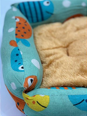 Cama para Pet Cão ou Gato 52x42x14cm (M) - Estampa Peixes