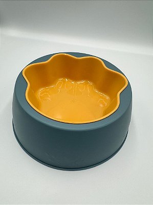 Comedouro/Bebedouro para Pet Cão ou Gato | Azul e Amarelo | 17,8x17,8x6,5cm