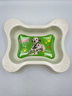 Comedouro/Bebedouro para Pet Cão ou Gato | Formato de Osso | Estampa Dálmata