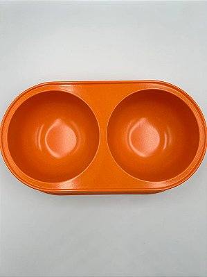 Comedouro/Bebedouro para Pet Cão ou Gato | Duplo | Laranja | 29,5x26,5x5,5m