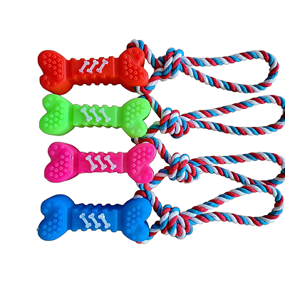 Brinquedo para Pet Cão | Osso Mordedor de Silicone com Cordão | Azul