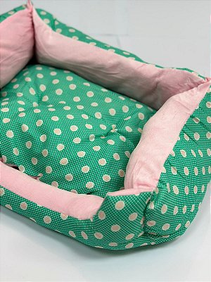 Cama para Pet Cão ou Gato 40x27x14cm (P) - Estampa Bolinhas - Verde