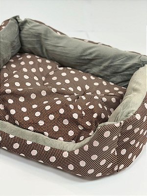 Cama para Pet Cão ou Gato 40x27x14cm (P) - Estampa Bolinhas - Marrom