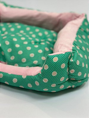 Cama para Pet Cão ou Gato 43x32x16cm (M) - Estampa Bolinhas - Verde