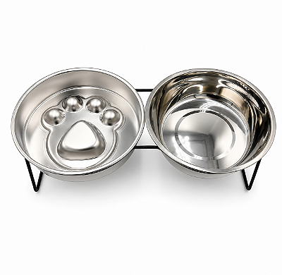 Comedouro Bebedouro Elevado Duplo Inox 1,8L + 600g Cães Gatos 11cm