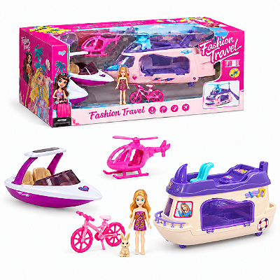 Kit Brinquedo Helicóptero/Iate/Lancha c/ Luz e Som