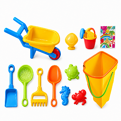 Brinquedo Conjunto de Praia Infantil com Balde, Carrinho e Acessórios
