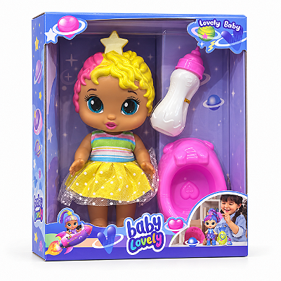 Boneca Lovely Baby com Mamadeira e Troninho Infantil