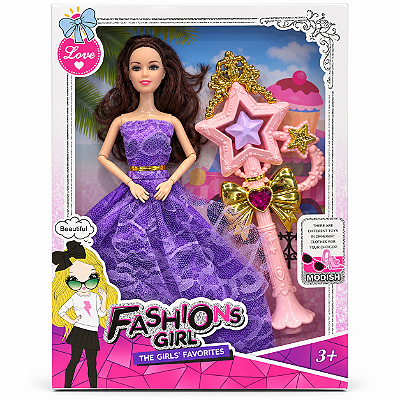 Boneca Fashion Girl Morena c/ Vestido Roxo
