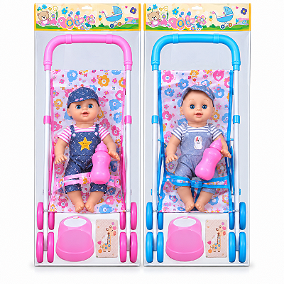 Brinquedo Boneca c/ Carrinho de Passeio e Acessórios
