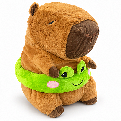 Brinquedo Capivara de Pelúcia Com Boia de Sapo de 40cm