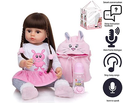 Boneca Reborn Inteligente 55cm Recebe Fala Comandos Inglês