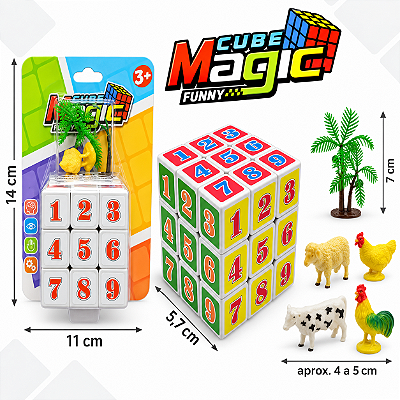 Brinquedo Cubo Mágico 3x3 c/ Números, Letras e Animais Sortidos