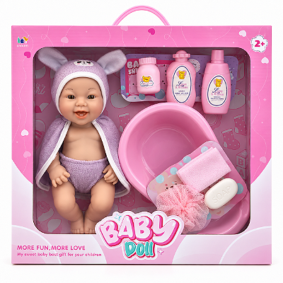Boneca Bebê 30 cm com Banheira e Acessórios de Banho