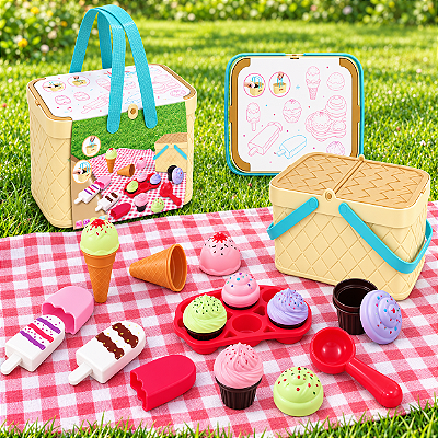 Kit Infantil de Sorveteria com Cesta e Acessórios