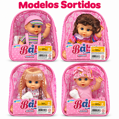 Boneca c/ Mochila Mamadeira e Fralda - Modelos Sortidos