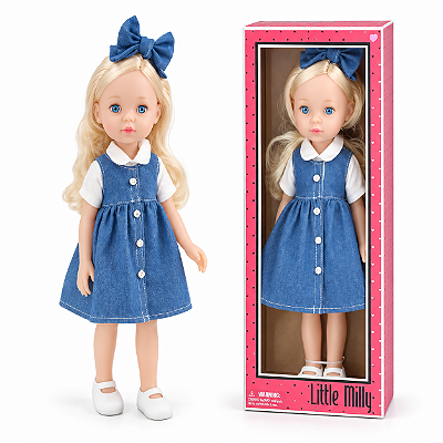 Boneca Little Milly 33cm com Vestido Jeans e Laço
